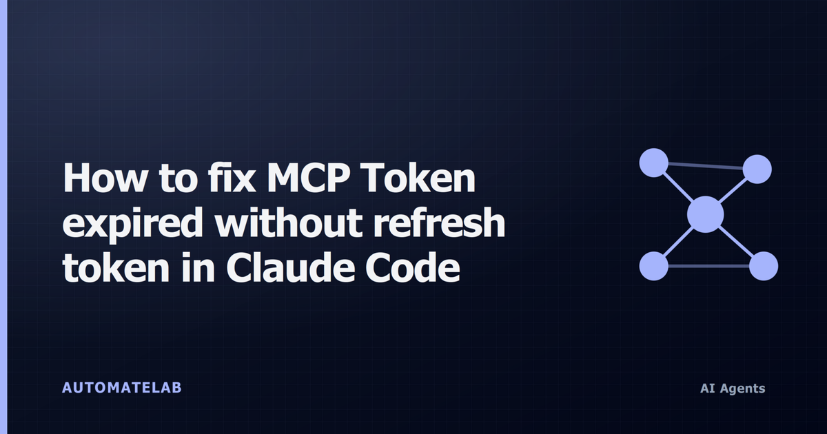 AI agents cluster title card with the headline How to fix MCP Token expired without refresh token in Claude Code and a node-graph hero icon over a dark blueprint-grid background