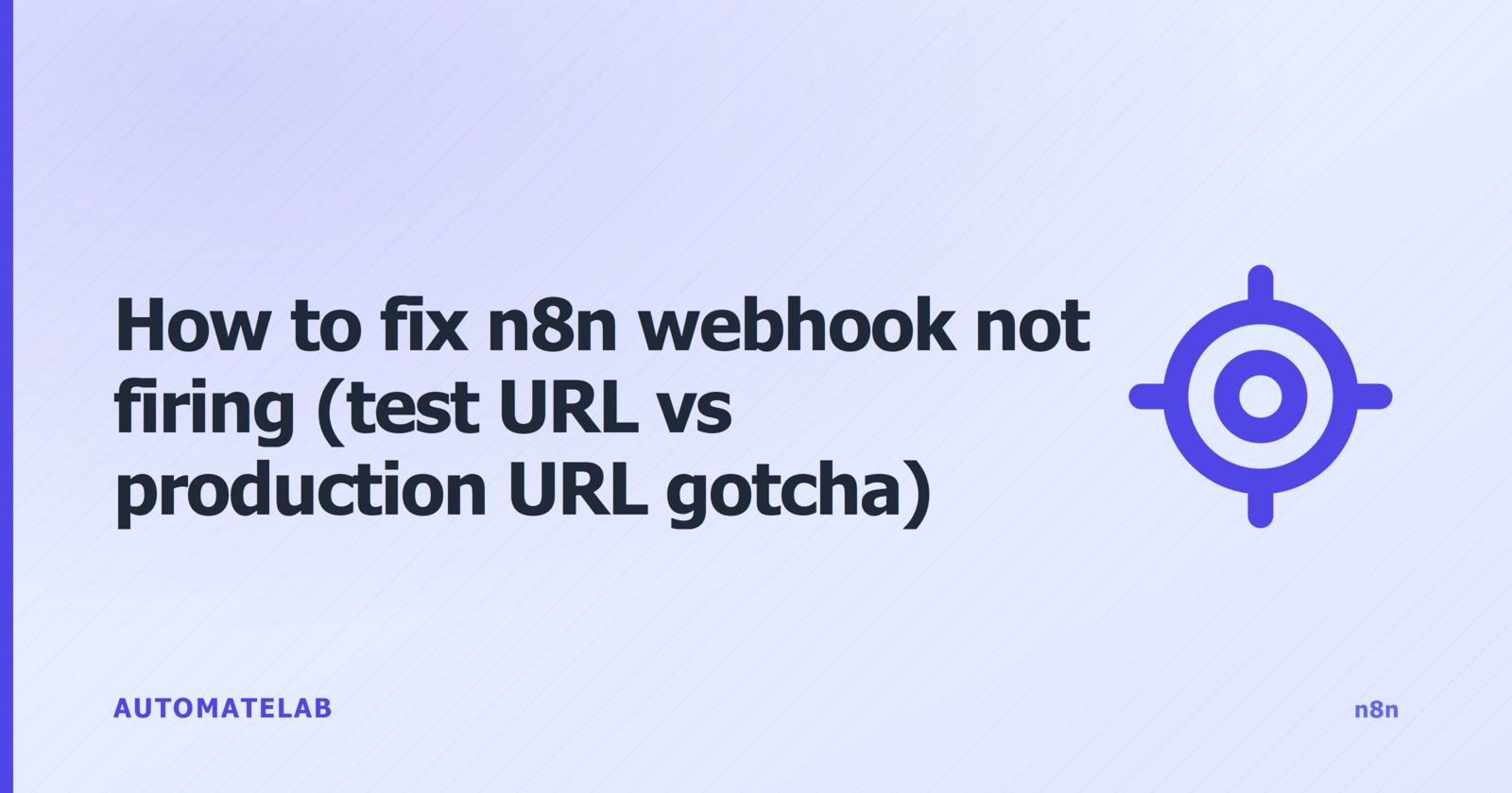 Title card: fix n8n webhook not firing - test vs production URL on n8n cluster topo background