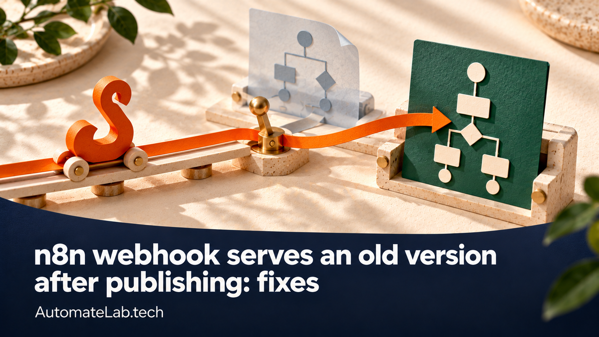 An orange request hook approaches a fresh green workflow sheet while an older blue revision folds behind it, above the branded title panel.